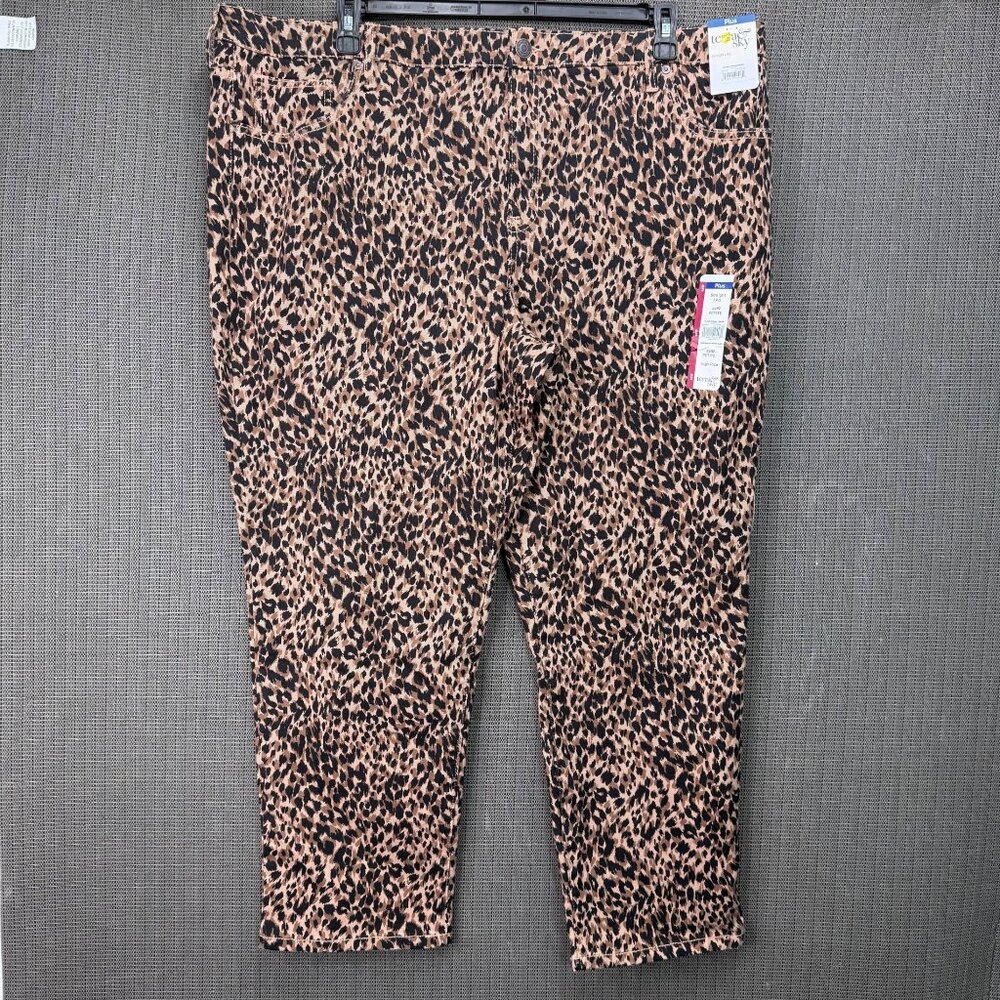 Terra & Sky Women's Plus Leopard Straight Leg Denim Jeans Size 22W Petite